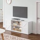 Farmhouse - Style 65 - inch Metal TV Stand: Entertainment Center with Locker, Barn - Style Doors, Adjustable Partition. Medieval Modern Media Console Table for Living Room & Bedroom (White) by CozyNest Decor