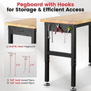 60 Inch Workbench for Garage Adjustable Height Work Bench with Pegboard Power Outlets Rubber Wood Tabletop Work Table for Cutting Wood Woodworking Shop Home Office Electronic by GreenHaven Gardens