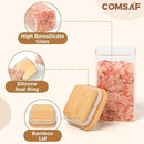 ComSaf 12Pcs Glass Spice Jars with Bamboo Lid, 8oz Airtight Square Containers with 275 Black Lables, Empty Seasoning Jars for Spice Salt Sugar by CozyNest Decor