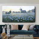 amatop Oversized Farmhouse Wall Art – Botanical Picture Flower Blue Rose & Windmill Countryside Scene Canvas Print, Large Floral Landscape Artwork Decor for Living Room Dining Room Hallway 58x29 Inch by CozyNest Decor