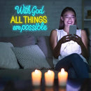 With God All Things Are Possible Neon Sign 16.5 * 12.6 Inch Led God Light Up Sign Dimmable USB Neon Light for Room Wedding Party Church Wall Decor (Ice Blue Yellow) by CozyNest Decor