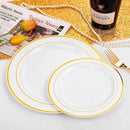 FLOWERCAT 60PCS Gold Plastic Plates - Heavy Duty White and Gold Plastic Plates Disposable for New Year/Thanksgiving Party/Wedding - Include 30PCS 10.25" Dinner Plates and 30PCS 7.5" Dessert Plates by CozyNest Decor