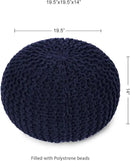 REDEARTH Round Pouf Foot Stool Bean Bag Ottoman - Cable Knitted Cord Boho Pouffe - Poof Accent Bean Bag - Handmade by Artisans for Living Room - Bedroom (19.5"x19.5"x14") - Navy Blue by CozyNest Decor