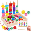 Montessori Wooden Lacing Beads Toys for 2 3 4 Year Old Toddler Kids, Sequencing & Stacking Block Toy with Storage Box, STEM Preschool Learning Toys, Christmas Birthday Gifts for Boys Girls by TinyTreasures Baby Boutique