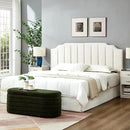 24KF White Teddy Fabric Tufted King Upholstered Headboard, Modern Vertical Channel Design California King Headboard with Stepped Silhouette Top Edge,6026-K-Teddy White by CozyNest Decor