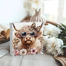 Highland Cow Decor, Highland Cow Gifts for women, Cow With Leopard Bow, Highland Cow Nursery Decor, Wooden Box Decor Sign for Home Farmhouse Office Living Room Table Shelf by CozyNest Decor