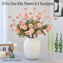Faux Pink Kiku Flower, 10 Stems with 5 Heads Each & 4 Branches Eucalyptus Stems, Artificial Small Mini Chrysanthemum Flowers for Aesthetic Room Decor, Floral Arrangements Centerpiece by CozyNest Decor
