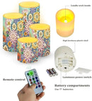 Flameless LED Candles Electric Candles with Remote Timer Control Long Lasting Pillar Candles Tealights Bohemian Style Home Outdoor Decoration Pack of 4, Boho Flower Purple Blue by GreenHaven Gardens