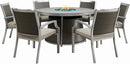 Mazatzal 7 Piece Wicker Patio Furniture Set with 52" Round Propane Gas Firepit Table, 6 Patio Chairs with Cushions, Outdoor Aluminum Conversation Set for Poolside, Backyard, CSA Certified, Gray by GreenHaven Gardens