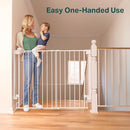 Cumbor 34" Extra Tall No Bottom Bar Baby Gate for Stairs, Auto Close Dog Gate Indoor for Larger Pets, 29.2-43" Hardware Mounted Safety Gate for Doorways, Wide Walk Thru Door for Easy Access (White) by TinyTreasures Baby Boutique