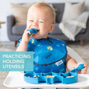 Bumkins Baby Utensils Set, Chewtensils Silicone Spoons for Dipping, Self-Feeding, Baby Led Weaning, Trainer Learning, First Stage Eating, Soft Practice Fork and Spoon, 6 Months, Batman Blue by TinyTreasures Baby Boutique