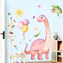 Large Pink Dinosaur Wall Decals Cartoon Dino Balloon Flower Wall Stickers Peel and Stick Wall Art Decor for Girls Baby Nursery Kids Bedroom Playroom Classroom Toddlers Wall Decor by TinyTreasures Baby Boutique