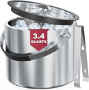 3.2 Liter Ice Bucket with Silicone Lid, Strainer, Tongs, Double Wall Insulated Stainless Steel Ice Bucket Wine Bucket for Cocktail Bar and Parties by CozyNest Decor