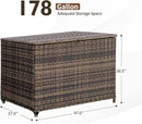 178 Gallon Outdoor Storage Box, Handle Large Portable Wicker Rattan Deck Box for Patio Furniture Cushions, Patio Deck Box with 2 WheelsThrow Pillows, Garden Tools and Pool Floats (Brown) by CozyNest Decor