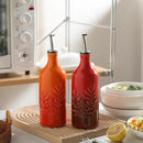 Sweejar Ceramic Olive Oil Dispenser Bottle, 20 Oz Relief Opaque Oil Cruet Protects To Reduce Oxidation, Suitable for Storage Vinegar, Soy Sauce, Coffee Syrup, Liquids, Set of 1 (Gradient Red) by CozyNest Decor