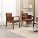 Mid Century Modern Dining Chairs Set of 2 Faux Leather Upholstered Living Room Side Chair, Kitchen Arm Chair with Solid Wood Legs for Home Kitchen & Restaurant, PU Brown by CozyNest Decor