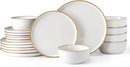 GBHOME Ceramic Dinnerware Sets for 6, 18 Pieces Stoneware Plates and Bowls Sets, Scratch Resistant Dishes, Dishwasher & Microwave Safe, Reactive Glaze-White by CozyNest Decor