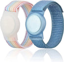 Kids Wristband Compatible with Apple AirTag, Protective Case for Air Tag GPS Tracker Holder with Nylon Bracelet, Adjustable Anti Lost Watch Band for Toddler Child Elder(Rainbow A & Blue) by TinyTreasures Baby Boutique
