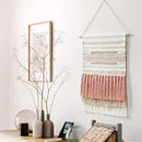 Dremisland Macrame Woven Wall Hanging Home Decor Bohemian Beige Geometric Wave Art Decor with Wool Ball and Tassle-Elegant Apartment Bedroom Dorm Room Door Decoration (Pink Line) by CozyNest Decor
