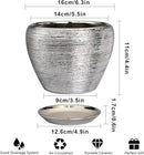 Ceramic Planter - 6 Inch Plant Pot Indoor with Drainage Hole and Saucer Outdoor Pot for Plants Round Decorative Planter Modern Mid-Century Flower Pot for Office Decor Silver by GreenHaven Gardens