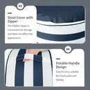 Inflatable Ottoman Stool D21 xH9 for Outdoor/Indoor Use, Water Repellent Patio Foot Rest Stool with Portable Handle,Round Pouf Ottoman Suitable for Garden,Deck and Camping - Cabana Navy by CozyNest Decor