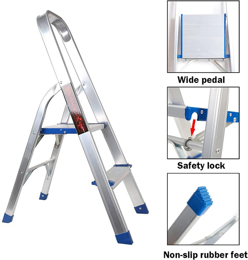 2 Step Ladder Aluminum Folding Step Stool with 220lbs Capacity Anti-Slip Pedal