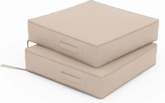 Patio Chair Cushions 19 X 19 X 4 Inch Waterproof Outdoor Seat Cushions for Patio Furniture, Outdoor Sofa Couch Pads with Ties & Handle, Set of 2, Sand
