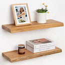RICHFOCUS Live Edge Elm Floating Shelves - 24" W x 9.3" D Rustic Solid Wood Wall Shelves with Invisible Bracket, Wall-Mounted for Living Room, Bedroom, Kitchen Storage & Display, Set of 2, Natural by CozyNest Decor