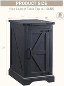 JXQTLINGMU Nightstand with Charging Station, Rectangular Farmhouse End Table with Barn Door and Adjustable Storage Shelf, 17" Deep Wood Rustic Sofa Side Table for Living Room, Bedroom, Black by CozyNest Decor