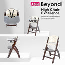 Abiie Beyond Junior Wooden High Chair with Tray - Adjustable and Convertible High Chair for Babies and Toddlers - 6 Months to 250 Lb - Water Resistant - Mahogany Wood/White Cushion by TinyTreasures Baby Boutique