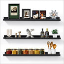 Long Floating Folding Shelves 48 Inch Wood Picture Ledge Shelf with Lip for Wall Black Storage Shelves for Kids Room Photo Shelves Wall Organizer Set of 3 for Bedroom Living Room Bathroom Kitchen by CozyNest Decor