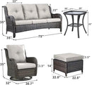 Outdoor Wicker Patio Furniture Set - 6 Piece Rattan Patio Conversation Set with 2 Rocking Swivel Chairs,2 Ottomans,1 Sofa and 1 Side Table for Porch Deck Backyard Garden(Brown/Beige) by GreenHaven Gardens