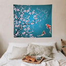 Japanese Koi Fish Tapestry, Cherry Blossoms Asian Oriental Green Teal Flower Branch Koi Fish Carp Tapestries Wall Hanging for Bedroom Living Room Office Decor 60"x50" by CozyNest Decor