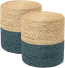 REDEARTH · Cylindrical Pouf Foot Stool Ottoman - Jute Braided Pouffe Poof Accent Sitting Footrest for Living Room, Bedroom, Nursery, Patio, Lounge Set of 2 (Natural Teal, 14.5"x14.5"x16") by CozyNest Decor