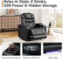 ANJ Power Home Theater Recliner Chair Set of 2, Electric Movie Theater Seating Reclining Chairs with Cup Holders for Living Room, Faux Leather with Blue LED, USB Ports, Hidden Arm Storage (Black) by CozyNest Decor