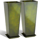 KOL Galvanized Steel Planter 25''H. with Saucer, Bright Glazed Planter with Drainage Hole, Set of 2, Tall Pots for Indoor & Outdoor Use, Decorative Flower Plant Pots for Porch, Patio, Deck - Green by CozyNest Decor