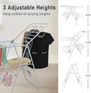 Large Capacity Double Drying Rack, Folding Rustproof Drying Rack with Non-Slip Clips and Drainage Shoe Rack, Height Adjustable, Airy and Quick Drying, Suitable for Balcony and Outdoor Use by CozyNest Decor