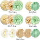 Sage Green-Boho Party-Decorations Paper-Flowers Lanterns - 15PCS Safari Rustic Neutral Baby Shower Tissue Pom Poms Streamers, Champagne Gold Birthday Wedding Graduation Hanging Supplies Decor Hugfond by CozyNest Decor