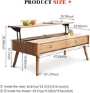 100% Solid Wood Lift Top Coffee Table for Living Room, Mid Century Modern Tables with Drawers and Large Storage, Oak Coffee Tables for Small Spaces (Oak Wood Log, 47.24" W x 23.62" D x 25.59" H) by CozyNest Decor