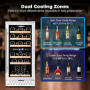 Tylza Mini Fridge 15 Inch Wine Cooler Under Counter, 33 Bottle Dual Zone Wine Fridge with Stainless Steel, Wine Refrigerator Freestanding, Built-in Wine Cellars by CozyNest Decor