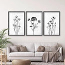 Flower Plant Wall Art Decor 16"x11" Set of 3 Black And White Botanical Painting Wood Framed For Minimalist Bedroom Office Rustic Living Room Abstract Wildflower Sign Hanging (Black) by CozyNest Decor