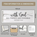 With God All Things are Possible Framed Wall Art, 40''×15'' White Holy Religious Rustic Bible Verse for Christian God Jesus Christ Prayer, Positive Horizontal Inspirational Catholic Scripture Decor by CozyNest Decor