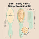Baby Hair Brush and Comb Set for Newborn - Wooden Baby Hair Brush Set with Soft Goat Bristle, Baby Brush Set for Newborns, Baby Brush and Comb Set Girl, Boy, Toddler Cradle Cap Brush (Oval, Sage) by TinyTreasures Baby Boutique