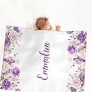 Personalized Baby Girl Crib Bedding Set – Custom Name Floral Purple 3-Piece Nursery Set with Soft Flannel Blanket, Fitted Sheet & Pillowcase – Infant & Toddler Bedding Gift by TinyTreasures Baby Boutique