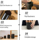 Black Canister Sets for Kitchen, 3pcs Ceramic Canisters with Airtight Wooden Lid, Food Storage Jar, Large Kitchen Storage Containers for Serving Coffee Beans, Tea, Sugar, Salt, Spices by CozyNest Decor