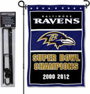 WinCraft Baltimore Ravens 3 Time Champions Garden Flag and Pole Stand Holder by GreenHaven Gardens