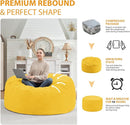 4FT Bean Bag Chair, Large Bean Bag Chairs with Memory Foam Filled, Fluffy Beanbag Sofa with Dutch Velvet Cover, Round BeanBag Chairs for Living Room, Playroom - Lemon by TinyTreasures Baby Boutique