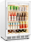 Tylza Beverage Refrigerator 24 Inch, Under Counter/Freestanding Drink Fridge, 190 Cans Beverage Cooler with Glass Door, Reversible Door, Low Noise, Quick Cooling - for Beer, Soda, ETC, White by CozyNest Decor