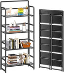 4NM No Assembly Foldable Bookshelf, 4-Shelf Collapsible Bookcase Storage for Small Spaces, 54" H, All Black by CozyNest Decor