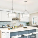 16.3''Drum Chandelier 3-Light Brushed Nickel Modern White Fabric Chandeliers Adjustable Drum Pendant Light for Dining Room Kitchen Island Hallway Living Bedroom by CozyNest Decor